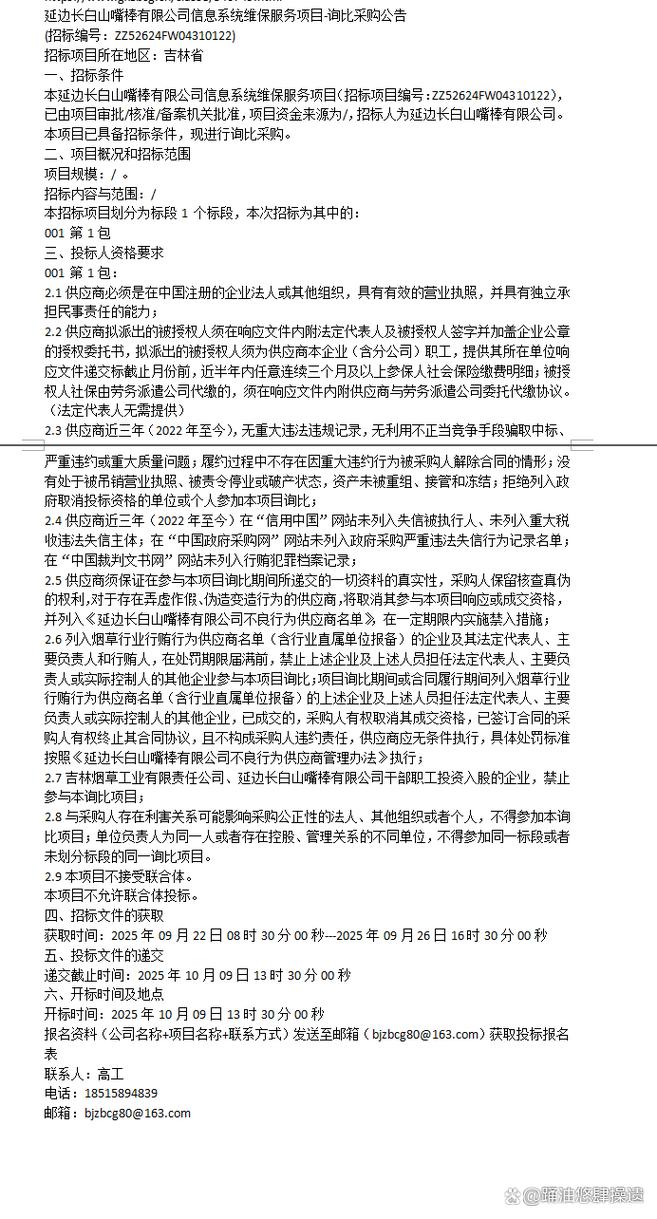 延边长白山嘴棒信息系统维保服务项目